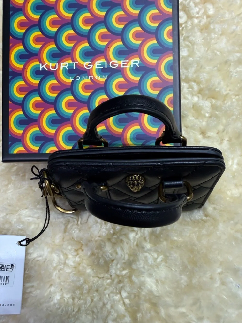 Kurt GeigerBoston card key  charm Black Quilted Mini Satchel with Gold Hardware - Picture 7 of 7